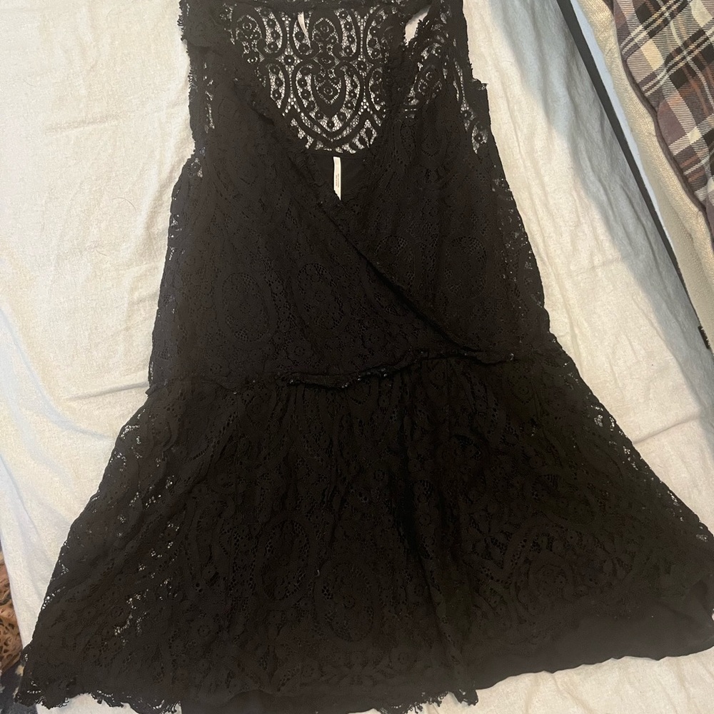 Black lace Free People dress. Sleeveless, drop waist.